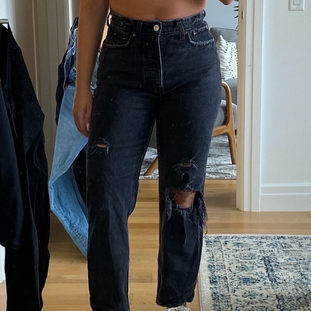 Abercrombie dad high rise distressed denim